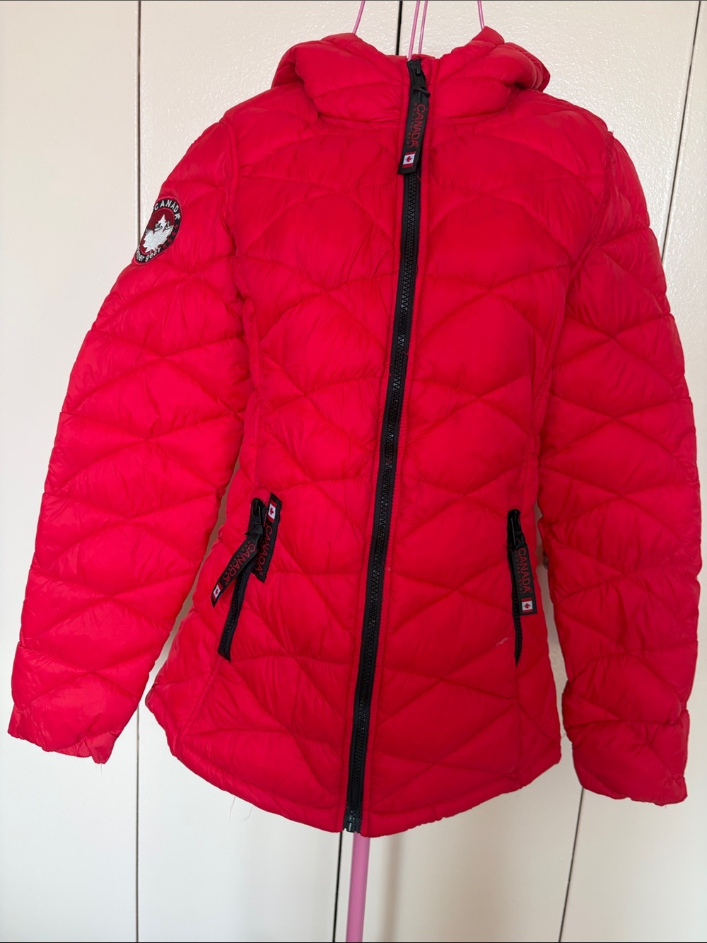Girls' Hooded Quilted Puffer Jacket - Bright Red